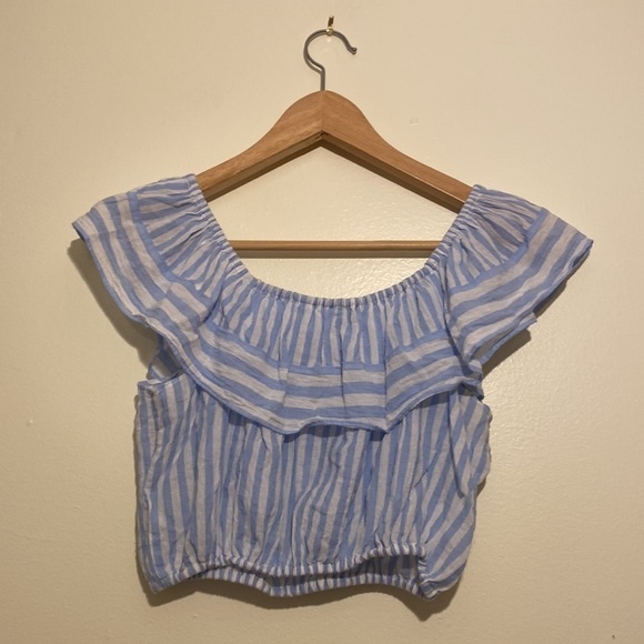 J.Crew off shoulder white and blue cotton crop top . Size S - Picture 4 of 9